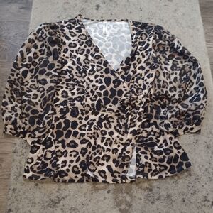 Leopard Print Faux Wrap Blouse